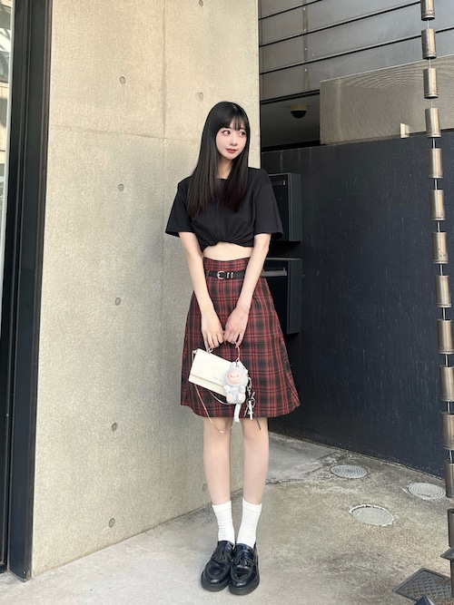 Check Pleats Skirt with Belt / チェック柄 プリーツスカート ミドル