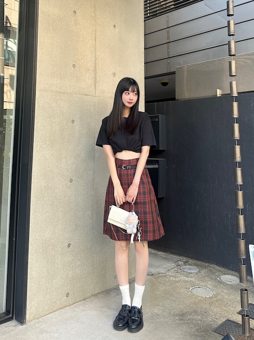 Check Pleats Skirt with Belt / チェック柄 プリーツスカート ミドル