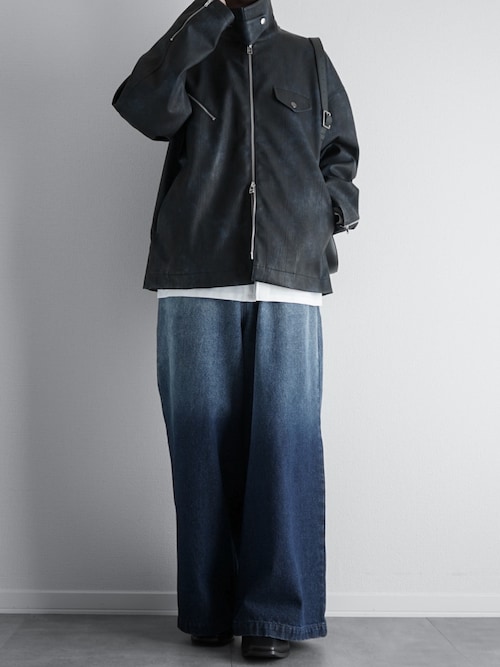 セール】ヴィンテージ加工合皮ジップアップ2wayジャケット（ブルゾン