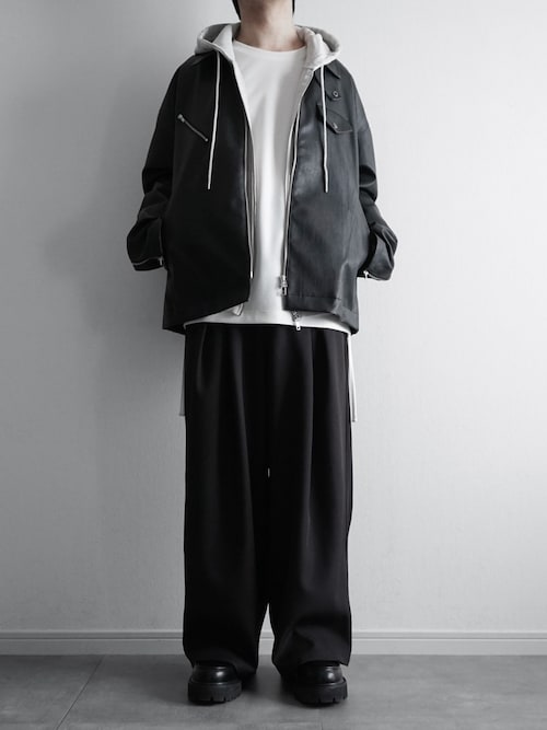 セール】ヴィンテージ加工合皮ジップアップ2wayジャケット（ブルゾン