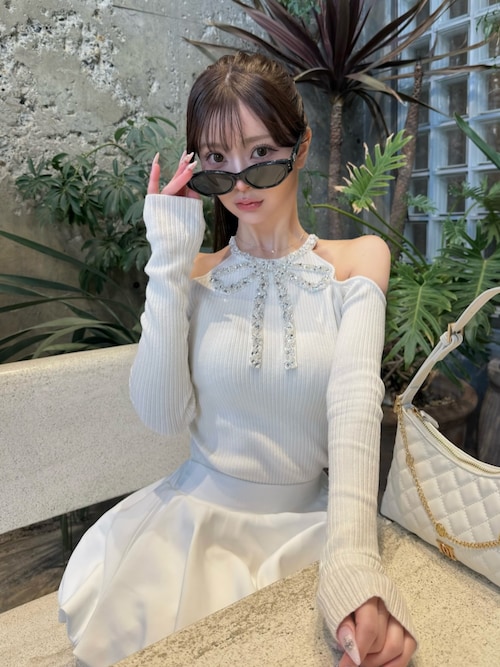 新品 ダーリッチ Darich リボンビジューアメスリニットトップス