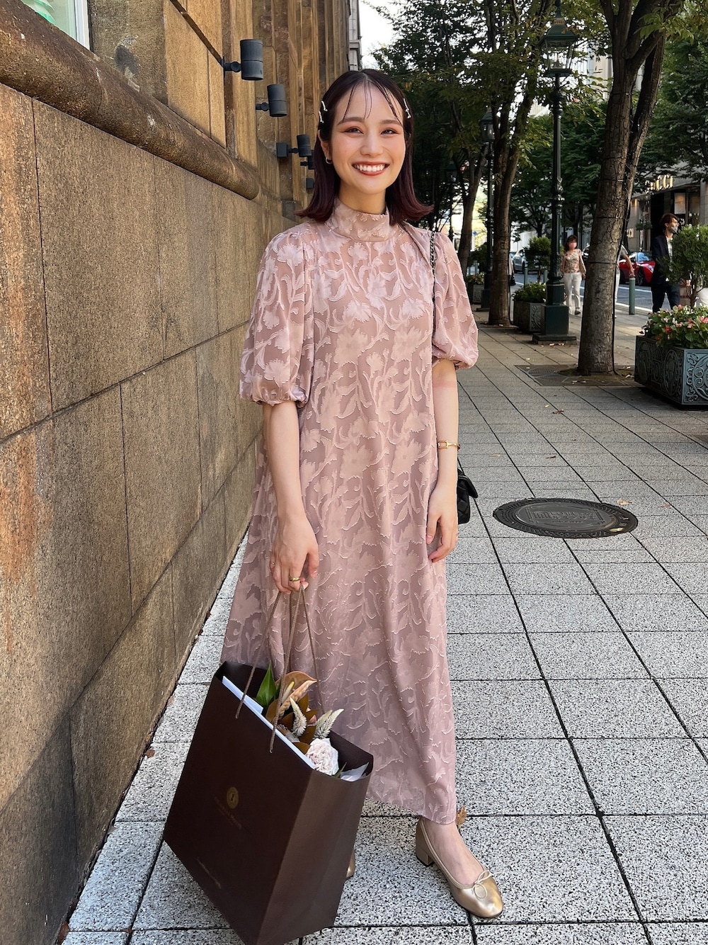 新色追加／選べる着丈》インナー付きバックリボンジャガードドレス