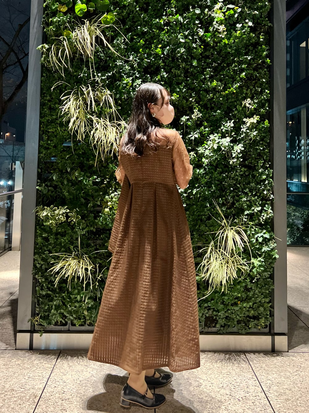 LEJA】ビスチェ風切り替えプチハイネック花柄シアーレースワッフル生地