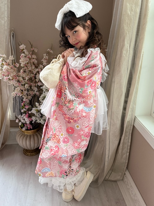 セール】チュールフリルエプロン＆着物ワンピースセット（着物