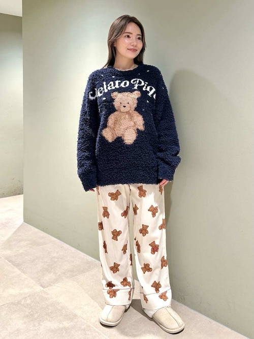 セール】【HOLIDAY】ベア柄ネルロングパンツ（ルームウェア/パジャマ