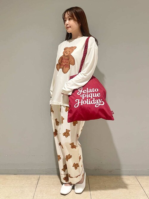 セール】【HOLIDAY】ベア柄ネルロングパンツ（ルームウェア/パジャマ