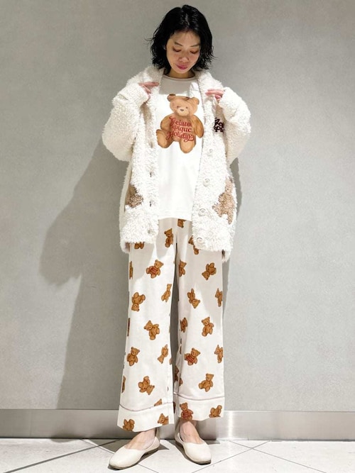 セール】【HOLIDAY】ベア柄ネルロングパンツ（ルームウェア/パジャマ