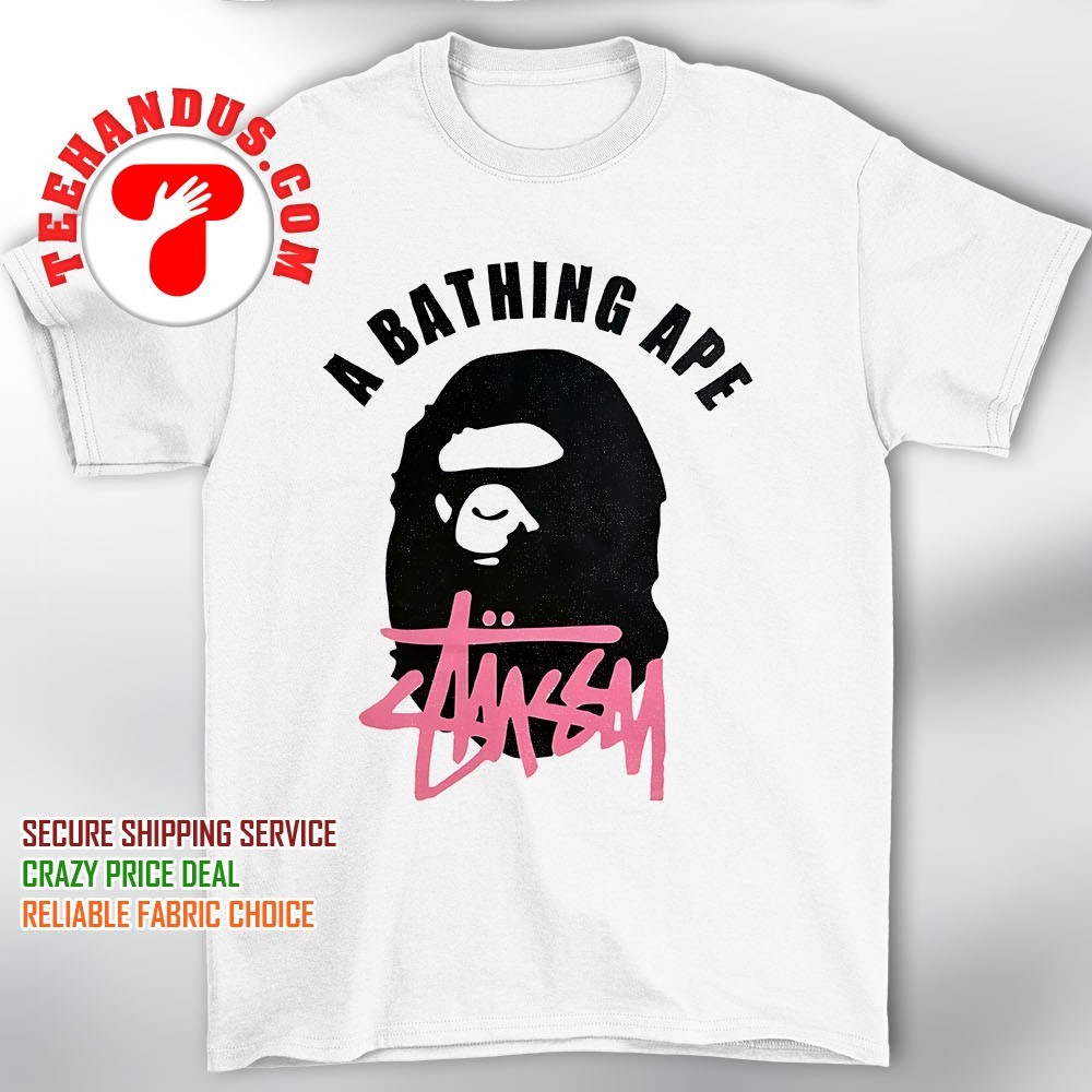 A bathing ape x stussy collab logo shirt, hoodie, sweater, long
