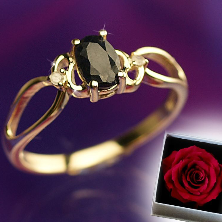 Clementia】K10YG ブラックサファイア&ダイヤモンド リング