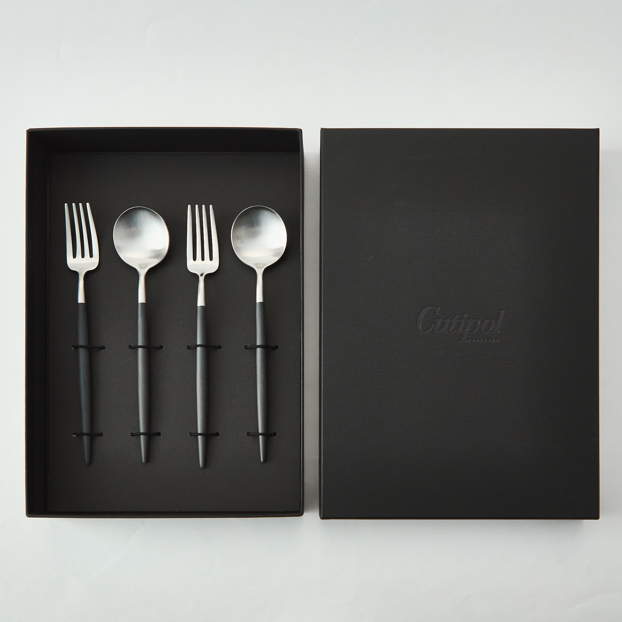 名入れ】クチポール ゴアブラック×シルバー デザートペア4本セット