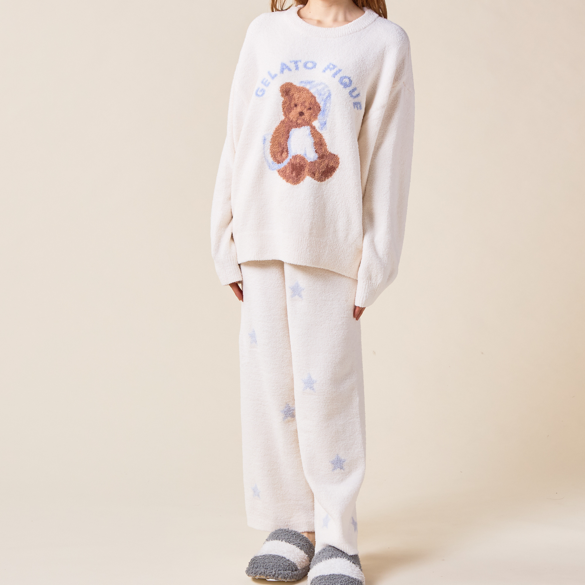 WOMEN】GOOD NIGHT BEAR JQDプルオーバー&スターJQDロングパンツ