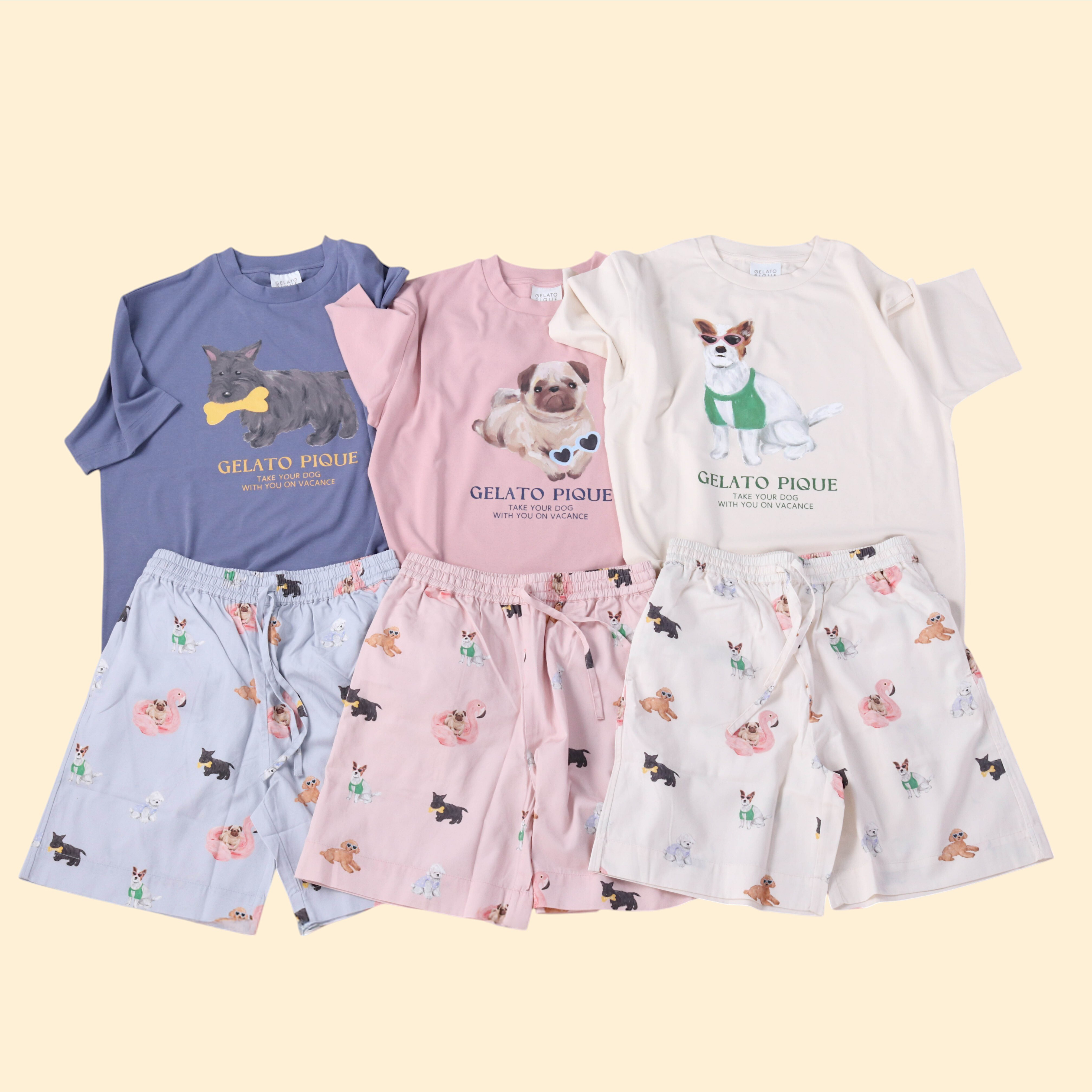 WOMEN】DOGワンポイントTシャツ＆UNISEX SUMMER DOG総柄ハーフパンツ
