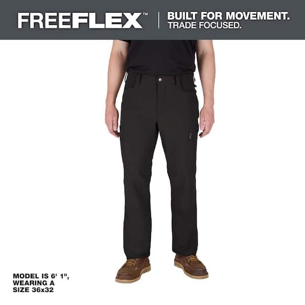 Milwaukee Men's 30 in. x 30 in. Black FREEFLEX Tech Work Pants