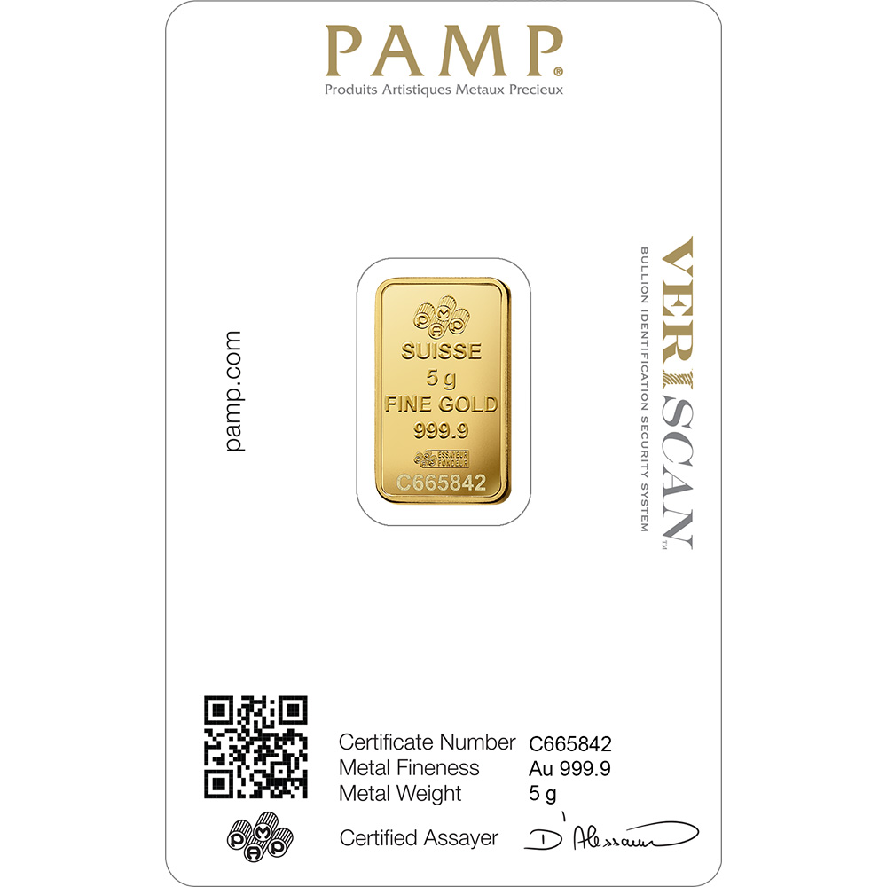 5 gram Gold Bar - PAMP Suisse - Fortuna - 999.9 Fine in Sealed
