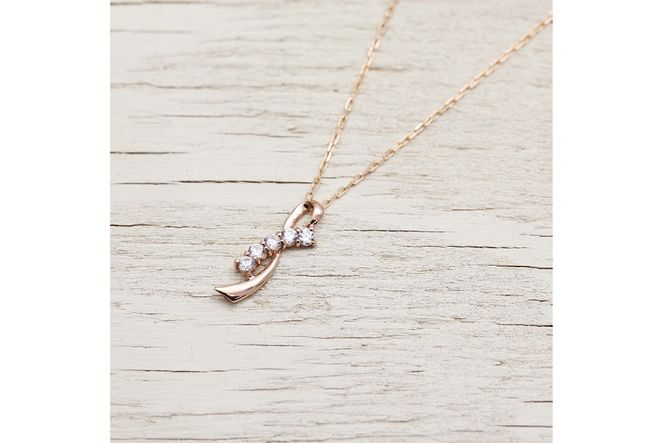 ネックレス K18PG ピンクゴールド ダイヤモンド 0.20ct リボン