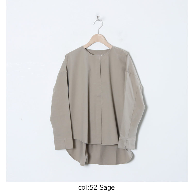 evameva (エヴァムエヴァ) cotton no collar shirt / コットンノー