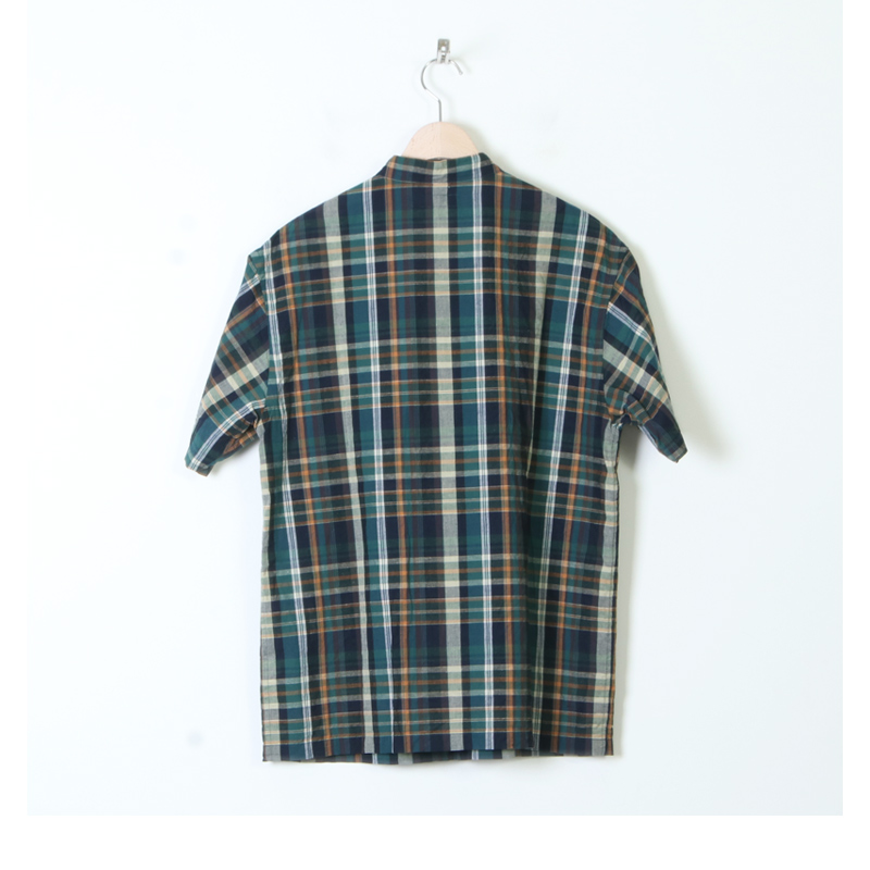 nisica (ニシカ) 半袖チェックバンドカラーシャツ