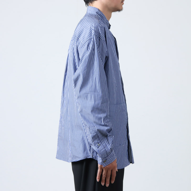 nagonstans ブルーストライプ シャツ バンドカラー M 23ss ストライプ