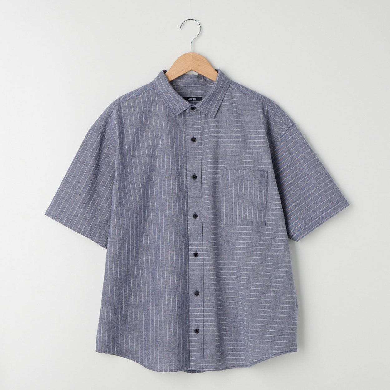 メンズ シャンブレーストライプ 切替半袖シャツ Labo Spec(ラボ