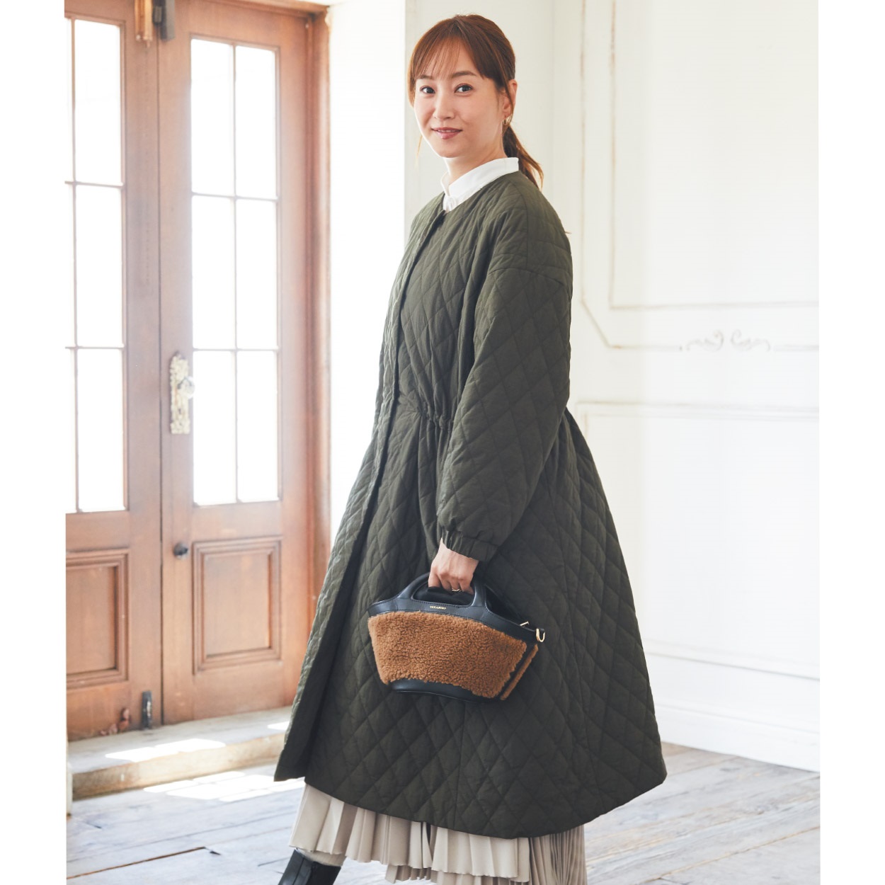 機能中綿 ダイヤキルトロング丈コート レディス Purelast(ピュアラスト