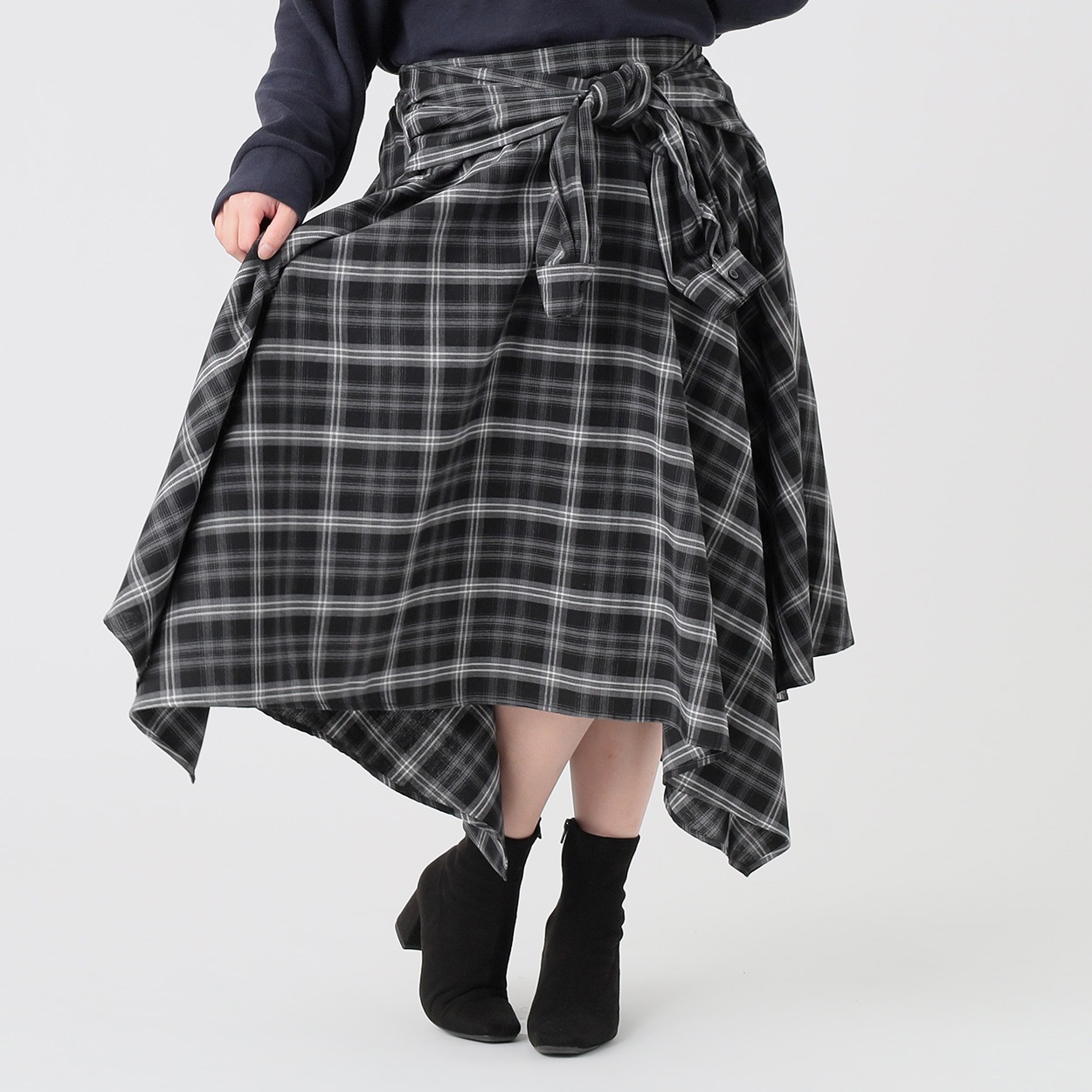 チェックシャツイレヘム巻きスカート レディス ぽっちゃりサイズの