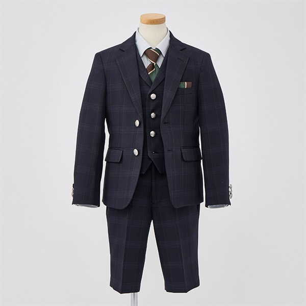 WANDER FACTORY ネイビーチェックベスト付きスーツ キッズ 男の子