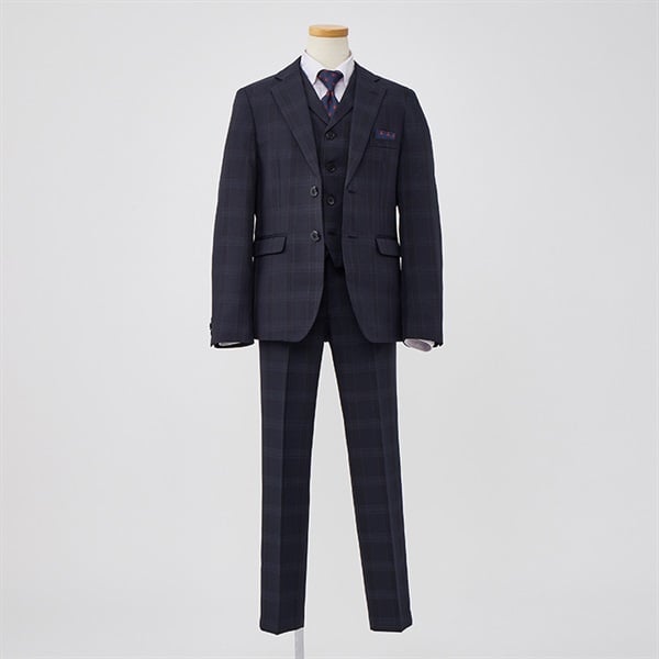 WANDER FACTORY ネイビーチェックベスト付きスーツ キッズ 男の子