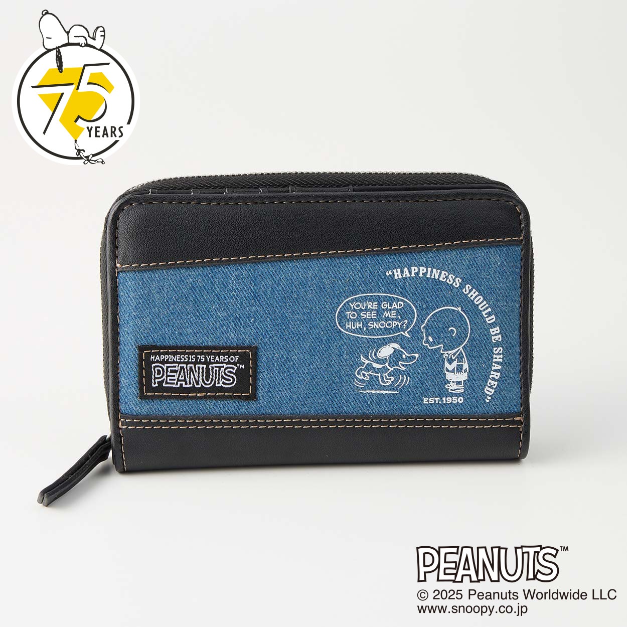 ピーナッツ（PEANUTS）75周年アートデニムラウンドファスナー折財布