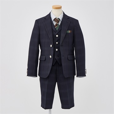 WANDER FACTORY ネイビーチェックベスト付きスーツ キッズ 男の子