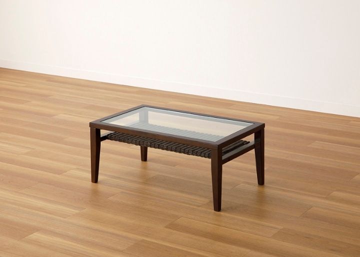 ケイ・ローテーブル (ラタン)～収納付き～涼しげなガラス天板とラタン