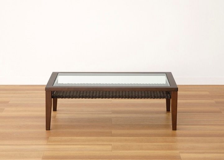 ケイ・ローテーブル (ラタン)～収納付き～涼しげなガラス天板とラタン