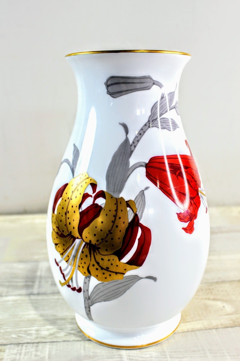 大倉陶園】フランクリン ポーセリン 四君子之内 菊 花瓶 大倉陶園