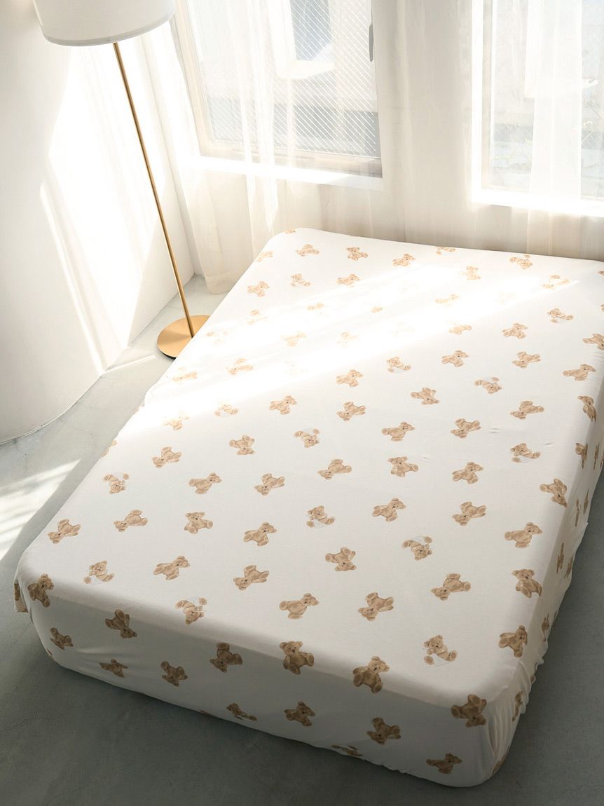 Sleep】ベア柄BOXシーツ（ダブル）(ボックスシーツ・敷きパッド