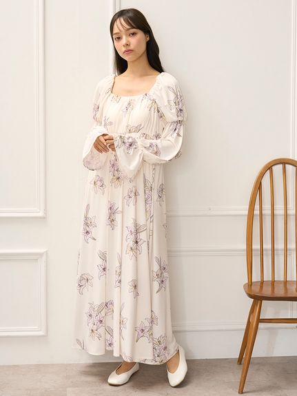 MUCHA】リリー柄カップインワンピース(ワンピース)｜ルームウェア