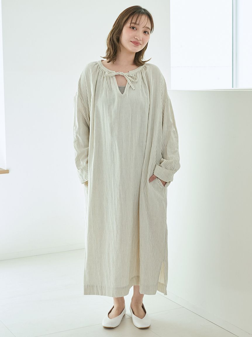 ガーゼストライプワンピース(ワンピース)｜ルームウェア・パジャマ通販