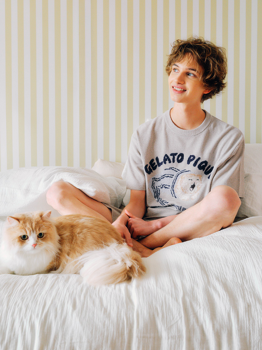 HOMME】sleeping cat ジャガードプルオーバー(ニットプルオーバー