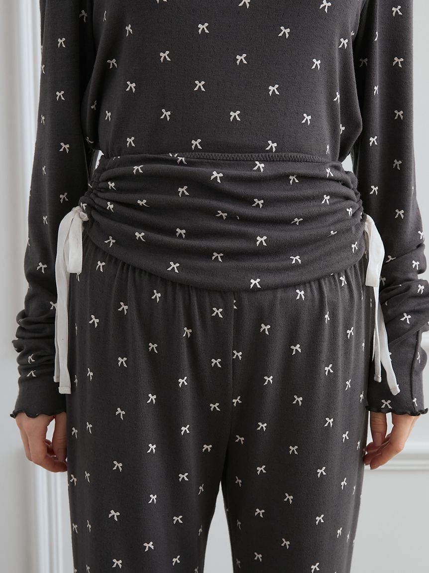 針抜きリボン柄ロングパンツ(ロングパンツ)｜ルームウェア・パジャマ