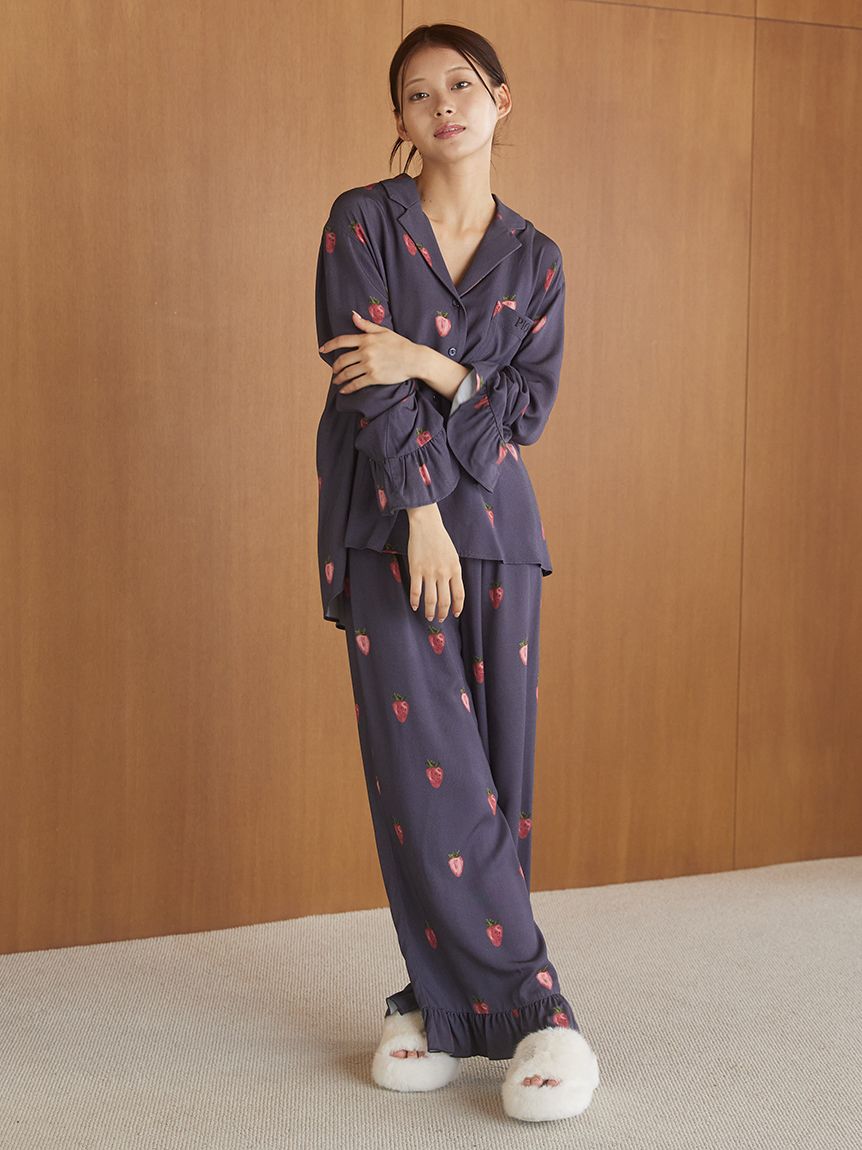 ストロベリー柄ツイルシャツ(シャツ)｜ルームウェア・パジャマ通販の