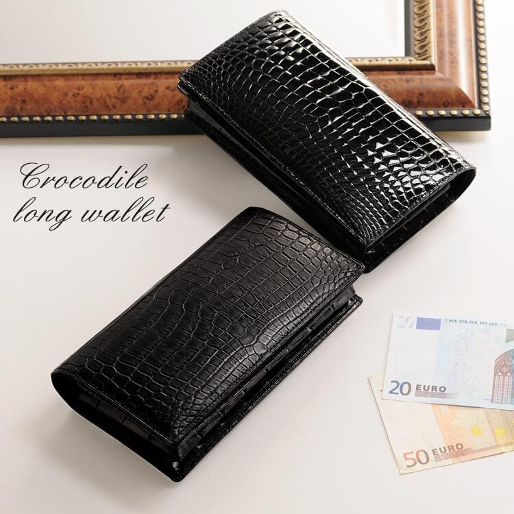 日本製 紙幣200枚収納可の クロコダイル 長札入れ 5cmマチ 無双 メンズ