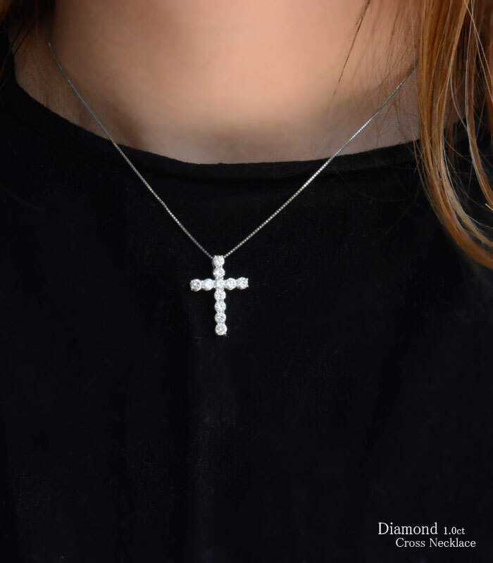 ネックレス レディース ダイヤモンド クロス k18 ホワイトゴールドk18