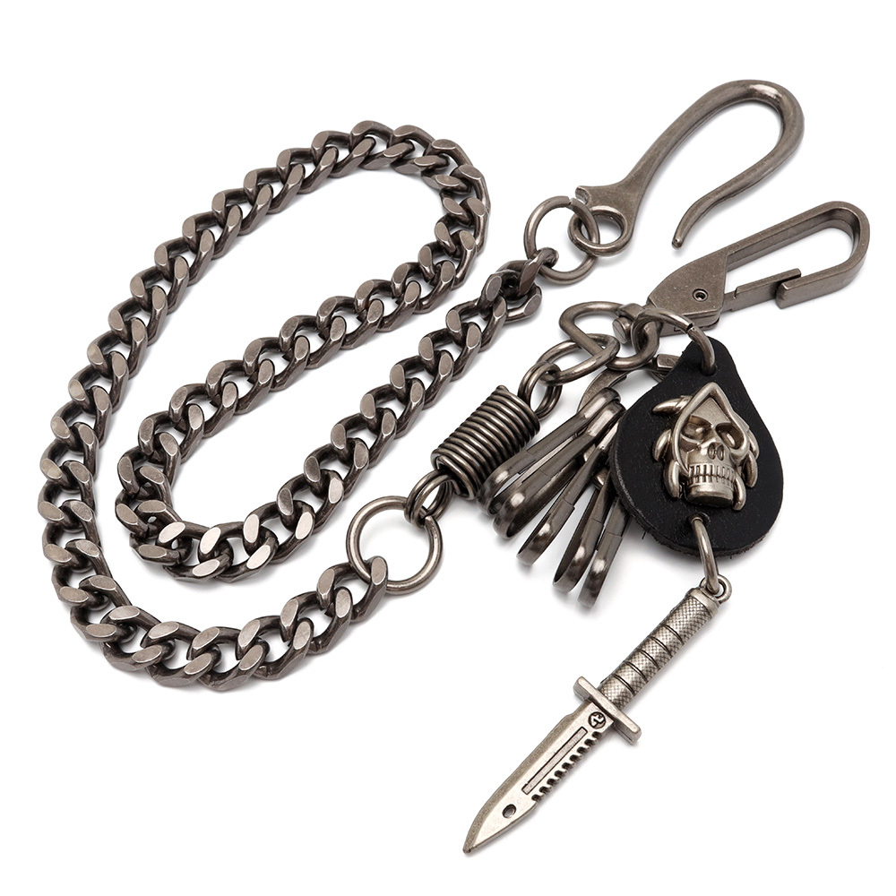ステンレス ウォレットチェーン 喜平チェーン スカル キーフック5連