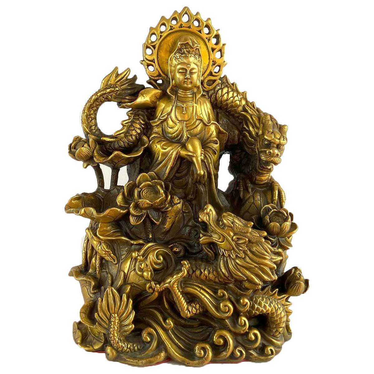 双龍 龍頭観音 騎龍観音 高さ23cm × 幅16cm × 奥行9cm 4本爪 観音菩薩