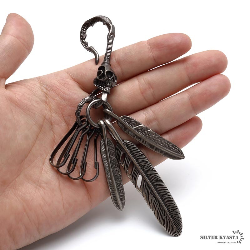 フェザーキーリング スカルフック キーチェーン キーホルダー
