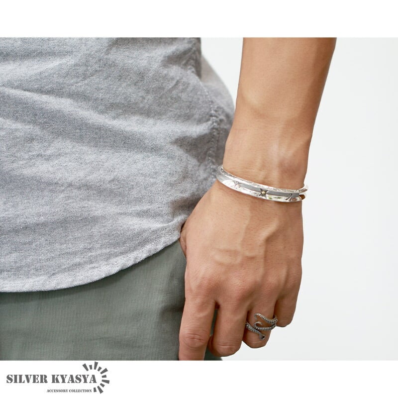 メンズバングル シルバー925 唐草バングル 太陽 シルバーバングル 重厚