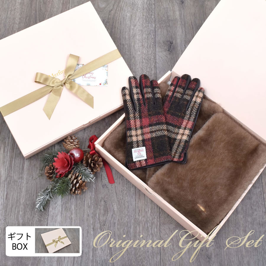 ファー マフラー＆ハリスツイード 手袋 エコファー ギフト セット