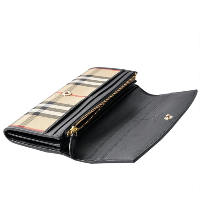 バーバリー BURBERRY 二つ折り長財布 ホースフェリーチェック ブラック