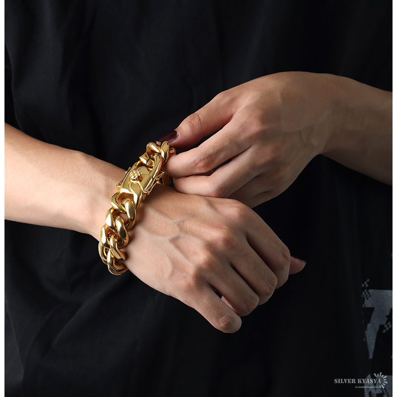 幅22mm ステンレス 喜平チェーンブレスレット 18k GP gold ゴールド