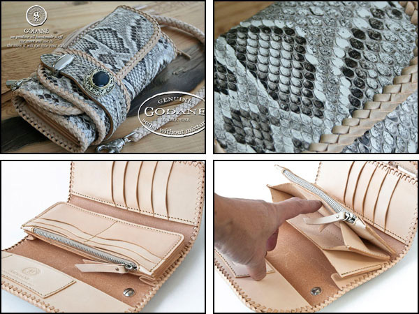 送料込 ゴダン 財布 長財布 GODANE ダイヤモンドパイソン バイカーズ