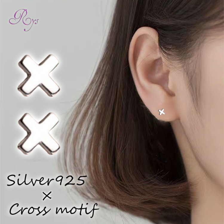 ご家庭用梱包】ピアス Silver925 メンズ レディース クロス シンプル