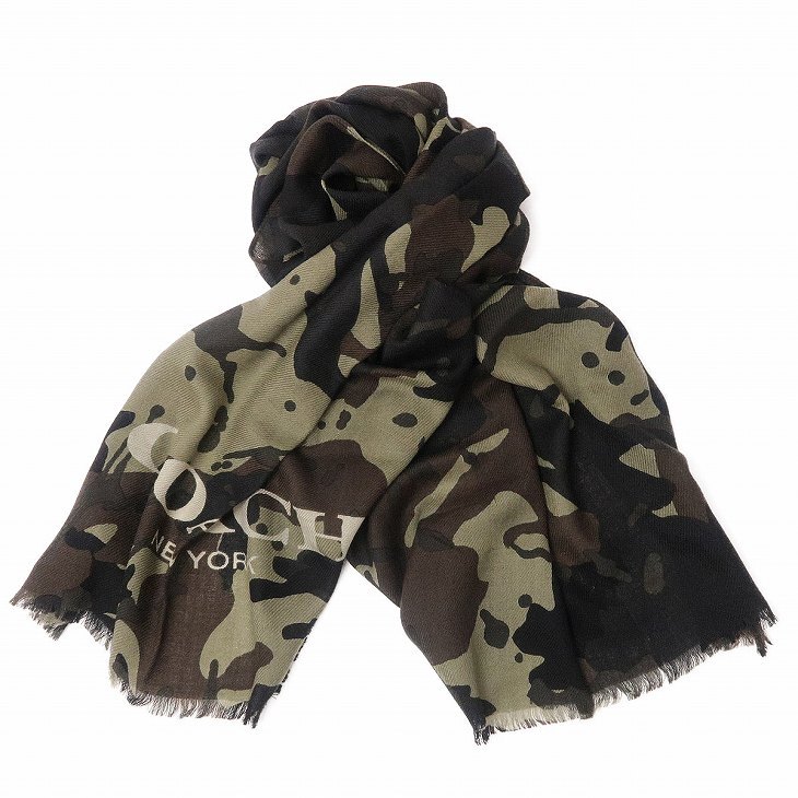 コーチ COACH メンズ マフラー ストール ウール 大判 スカーフ 迷彩柄